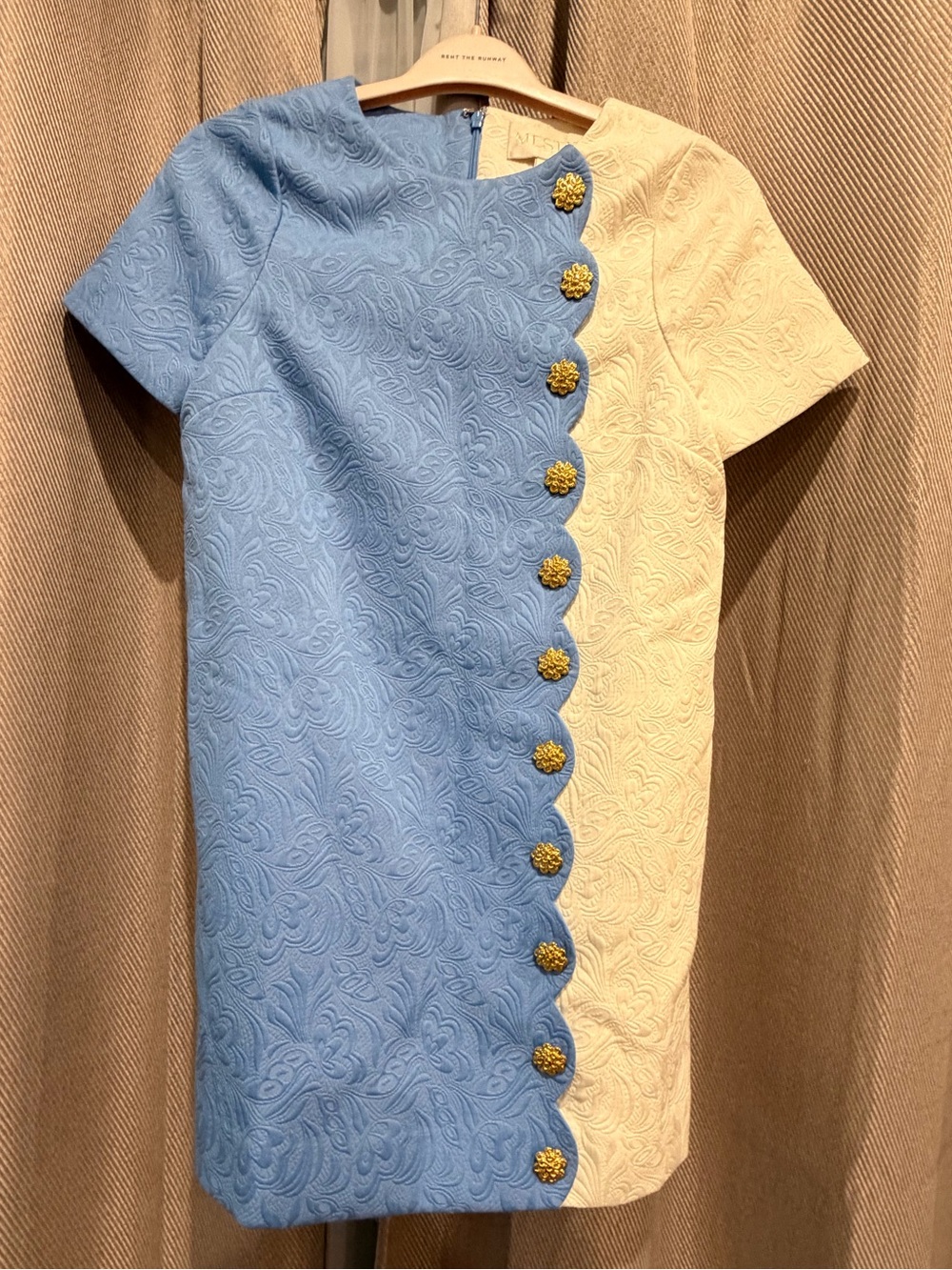 Mestiza Etta Scallop Dress Two-Tone Blue and Cream Dress with Decorative Buttons